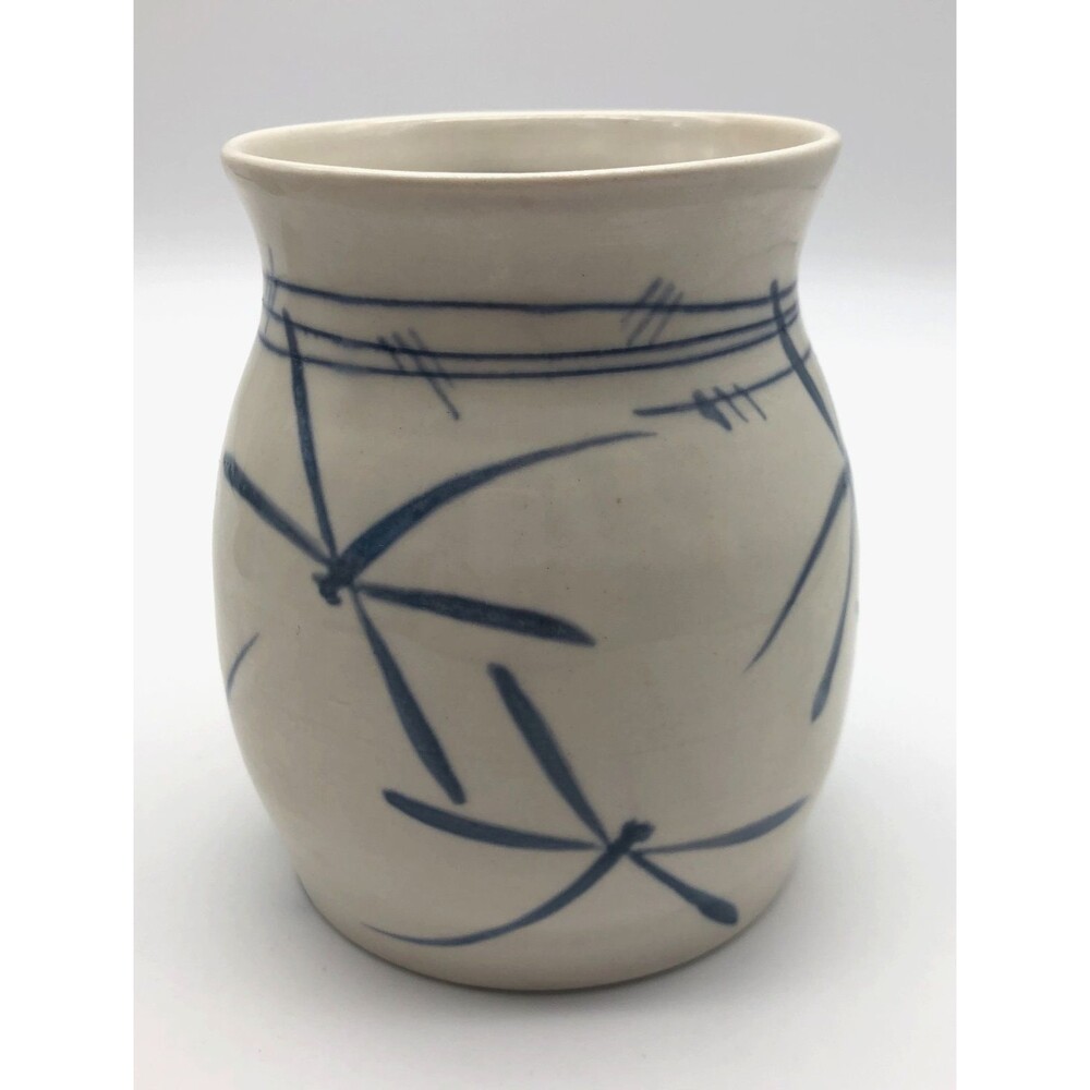 Handmade Pottery Coffee Mug Dragonfly Asian Design Glazed Stamped 16oz - Picture 2 of 8